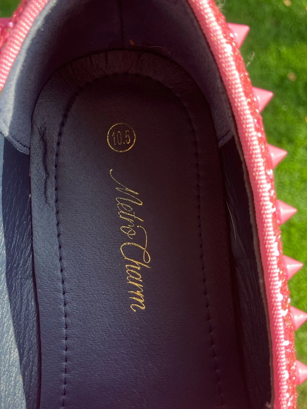 Men's Pink Glitter Spike Slip-On Loafers